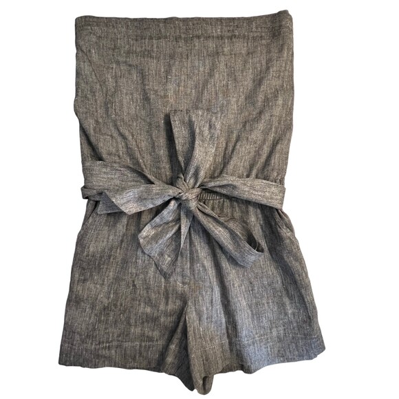 Alice + Olivia Grey Linen Viscose Strapless Romper Pockets Belt Size XS - Picture 1 of 4